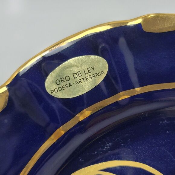 Oro De Ley Cobalt Blue 18k Gold Ceramic Plate La Cibeles Madrid 8 Inches - Picture 5 of 11